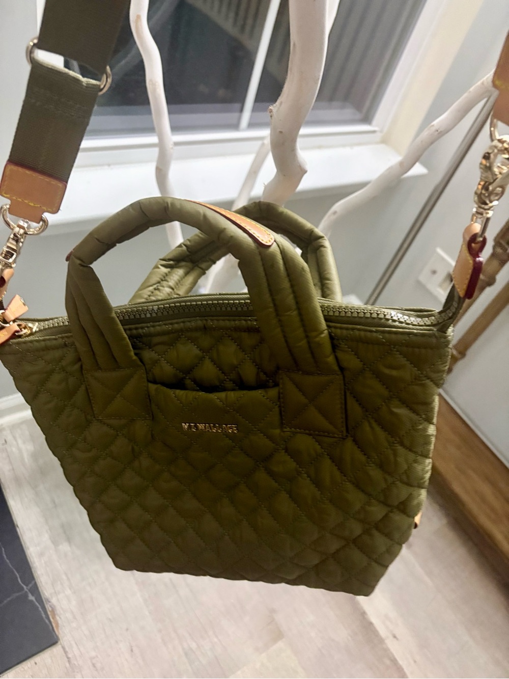 MZ Wallace Small Metro Sutton Deluxe Moss Green Quilted Nylon Crossbody Bag NWOT - Picture 7 of 15